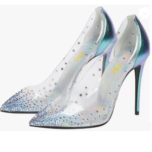 FSJ Turquoise Studded Pointed Toe Transparent Pumps High Heels Shoes